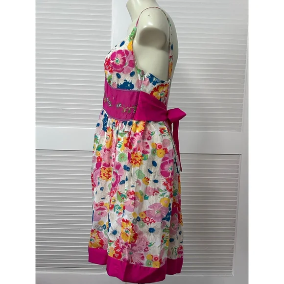 Johnny Was NWT Floral Midi Dress Pink White Embroidered Beaded Size M - Picture 5 of 16